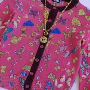 D&G butterfly print wool cardigan pink vintage genuine real authentic round neck